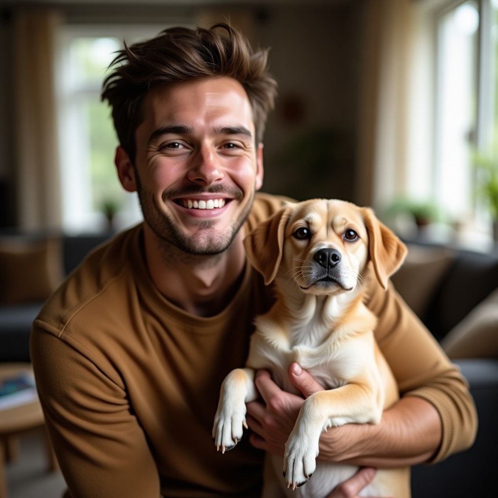 Tutor abrazando a su perro